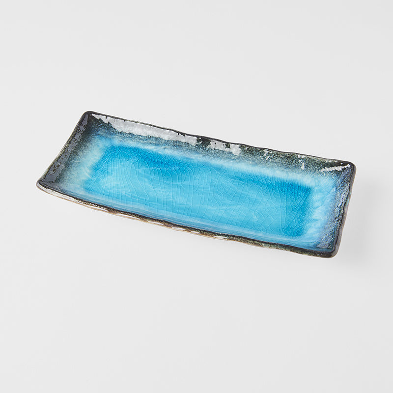 Rectangular Plate, 28.5 x 12 cm, Ceramic, Sky Blue Glaze, Irregular Rim