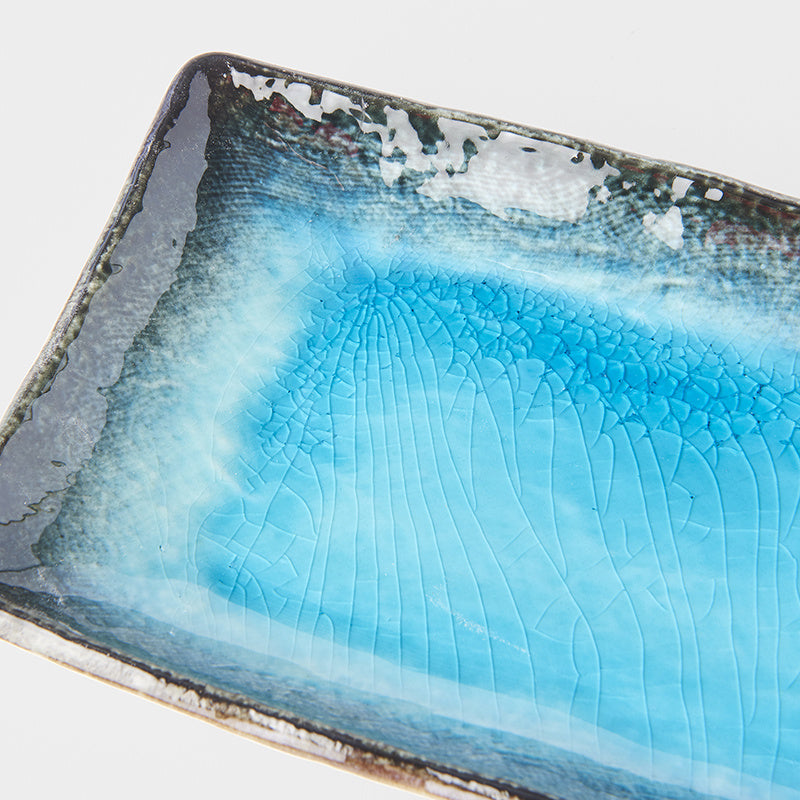 Rectangular Plate, 28.5 x 12 cm, Ceramic, Sky Blue Glaze, Irregular Rim