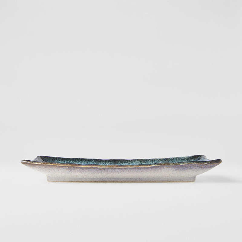 Rectangular Plate, 28.5 x 12 cm, Ceramic, Sky Blue Glaze, Irregular Rim