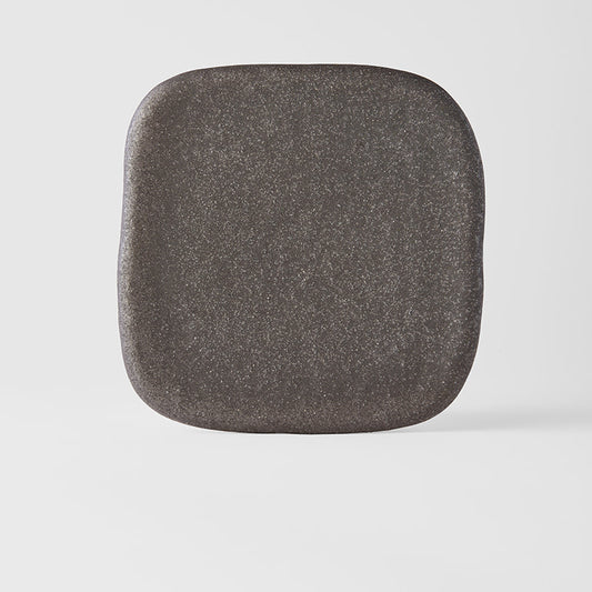 Square Plate, 19 x 19 cm, Stone Slab, Ceramic, Matte Black, Irregular Rim