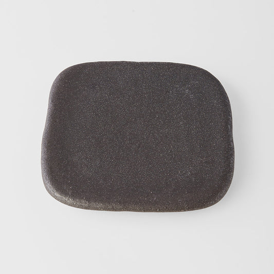 Square Plate, 19 x 19 cm, Stone Slab, Ceramic, Matte Black, Irregular Rim