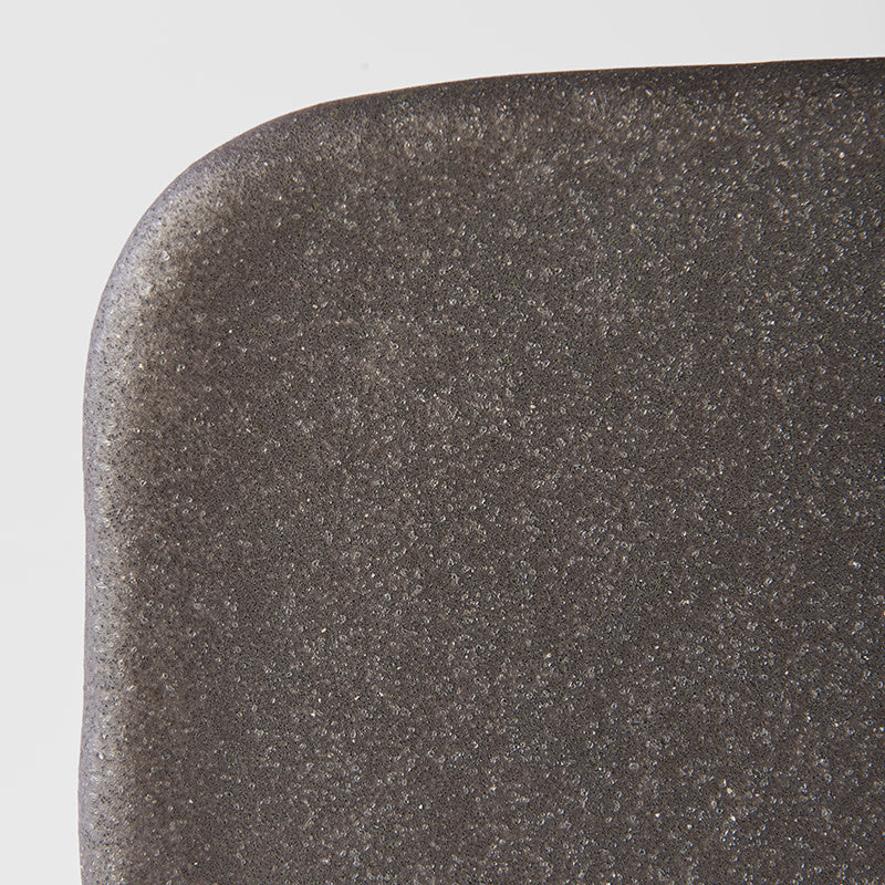 Square Plate, 19 x 19 cm, Stone Slab, Ceramic, Matte Black, Irregular Rim