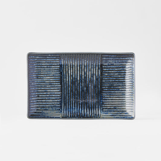 Lines Dark Blue Rectangular Plate - 21 x 13 cm