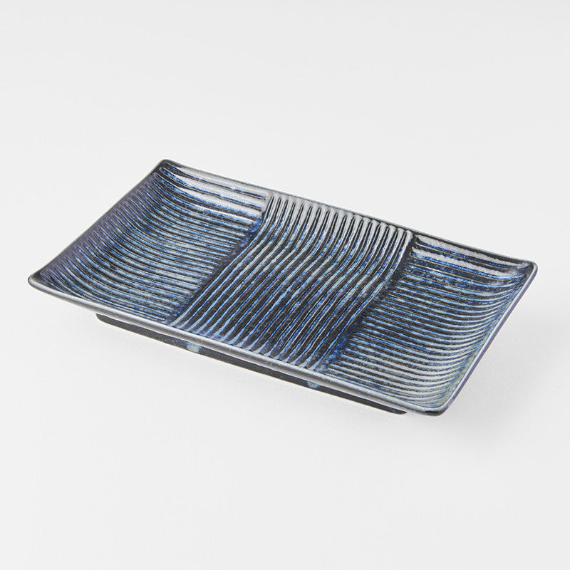 Lines Dark Blue Rectangular Plate - 21 x 13 cm