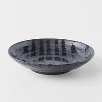 Pasta Bowl Flat 23cm Gloss Black Stripes On Gunmetal Black Glaze