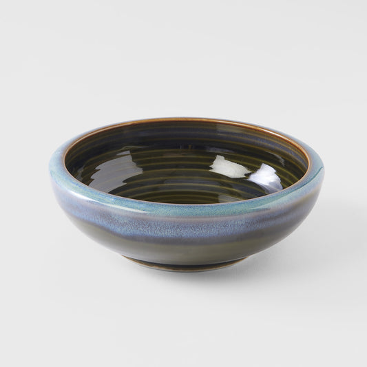 Bowl Thick Edge 17cm Blue Outer Dark Green Inner Glaze