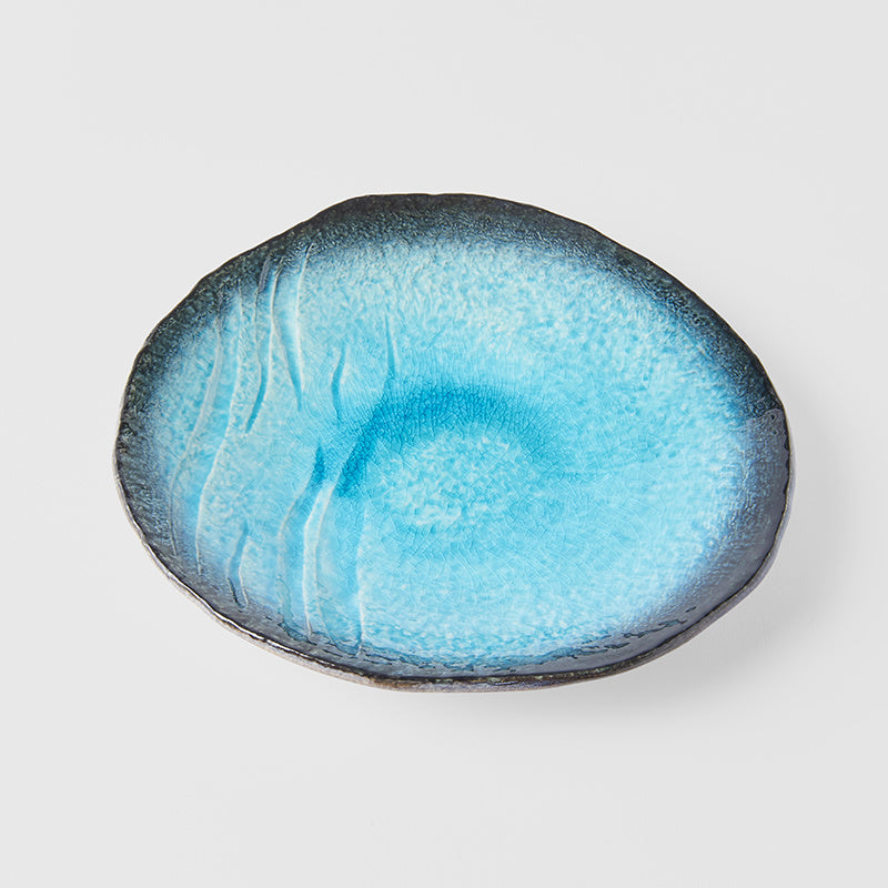 (B GRADE) Dinner Plate, 27 cm, Ceramic, Sky Blue Glaze, Irregular Rim