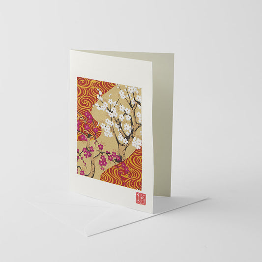 Handmade Weeping Cherry Blossom Greeting Card - Chiyogami Paper