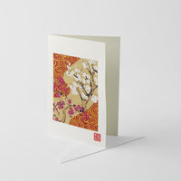 Handmade Weeping Cherry Blossom Greeting Card - Chiyogami Paper