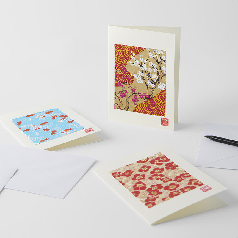 Handmade Weeping Cherry Blossom Greeting Card - Chiyogami Paper