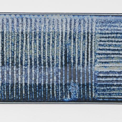 Rectangular Plate, 33 x 10 cm, Ceramic, Lines Dark Blue Glaze, Linear Design