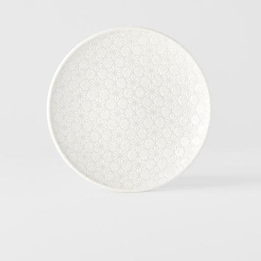19.5cm ceramic side plate white star glaze asanoha pattern front view