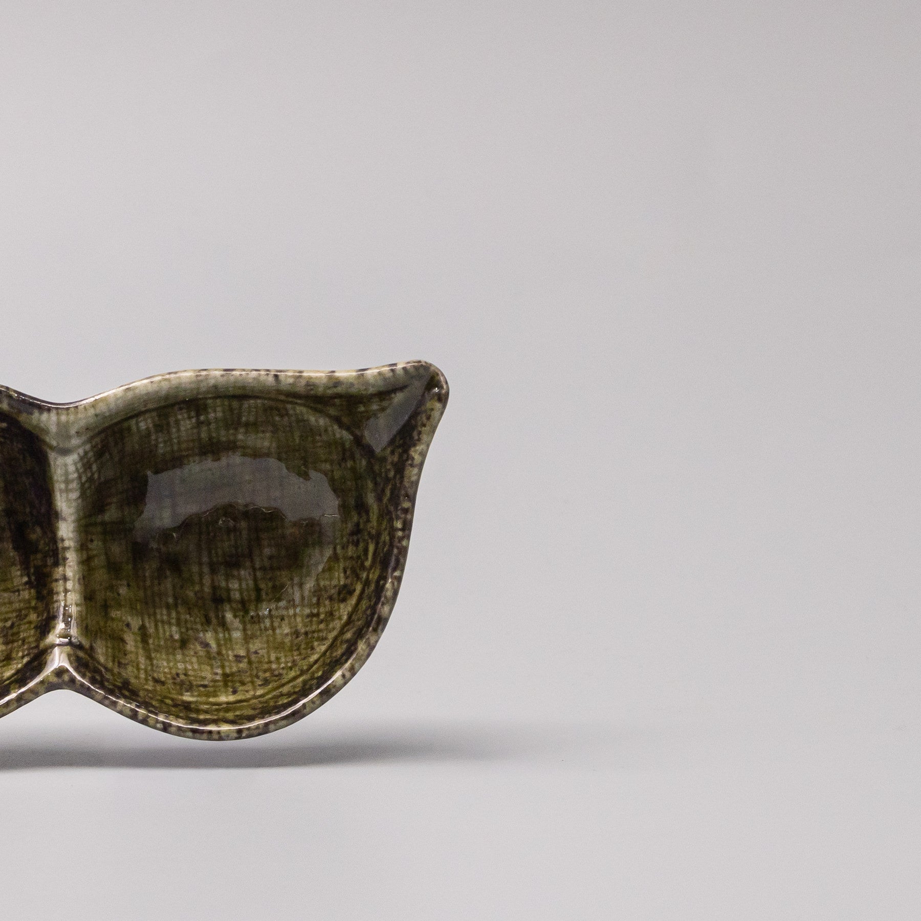 Close-up of the Green Glaze on the Edamame Triple Pod Dish