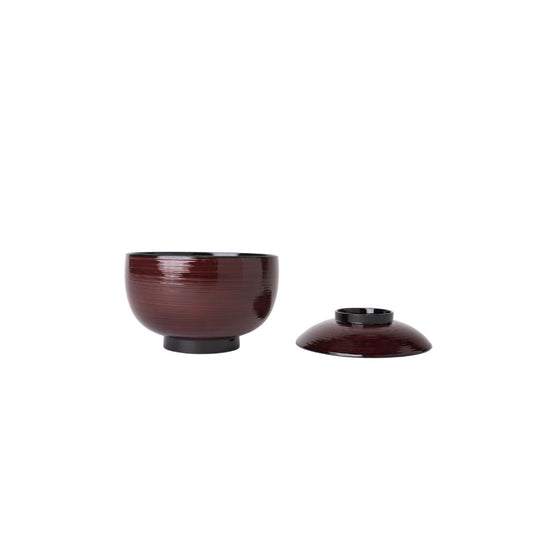 Chocolate Swirl Lidded Miso Bowl – Japanese Lacquerware 11 cm