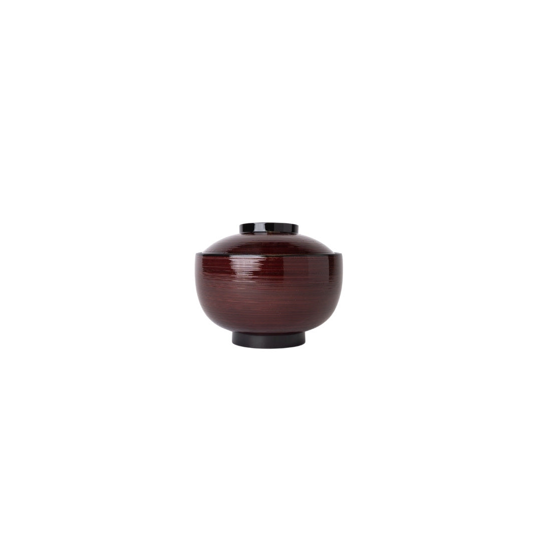 Chocolate Swirl Lidded Miso Bowl – Japanese Lacquerware 11 cm