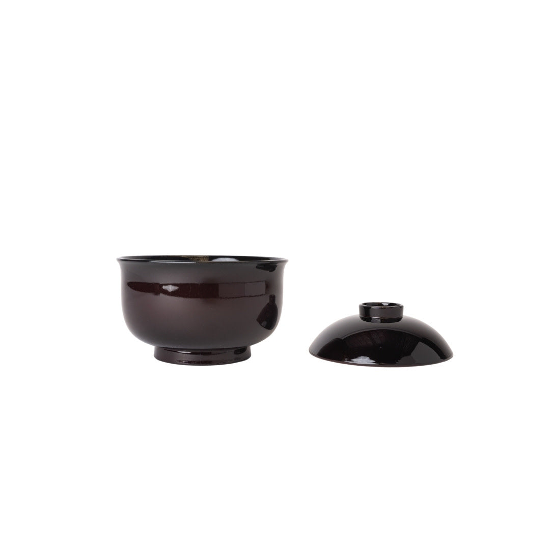 Dark Chocolate Lidded Miso Bowl – Japanese Lacquerware 11.5cm