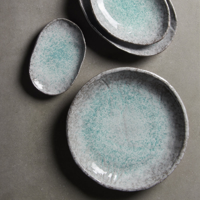 Oval Plate, 24 x 17 cm, Ceramic, Aqua Splash Blue, Glossy Irregular Rim