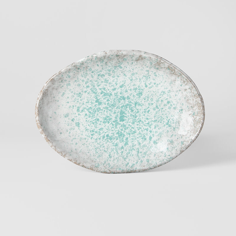 Oval Plate, 20 x 14 cm, Ceramic, Aqua Splash Blue, Glossy Irregular Rim