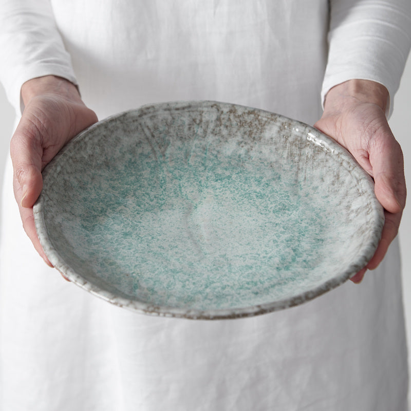 Oval Plate, 24 x 17 cm, Ceramic, Aqua Splash Blue, Glossy Irregular Rim