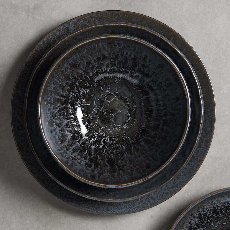 Side Plate, 19.5 cm, Minoyaki Porcelain, Black Pearl Glossy Glaze