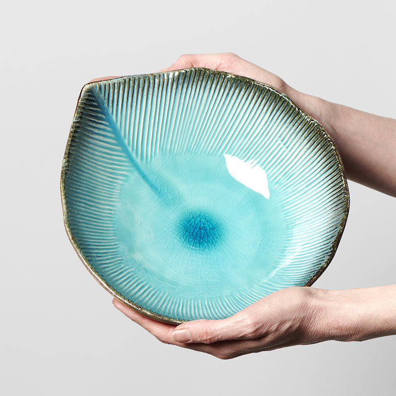 Deep Ikebana Bowl 22 cm, 900 ml / Sky Blue Glaze