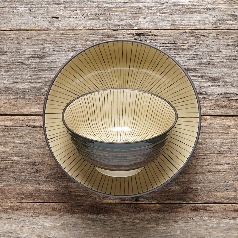 Udon Noodle Bowl 17 cm, 700 ml /  Green Converging Line Glaze