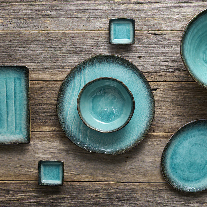 Rectangular Plate, 28.5 x 12 cm, Ceramic, Sky Blue Glaze, Irregular Rim