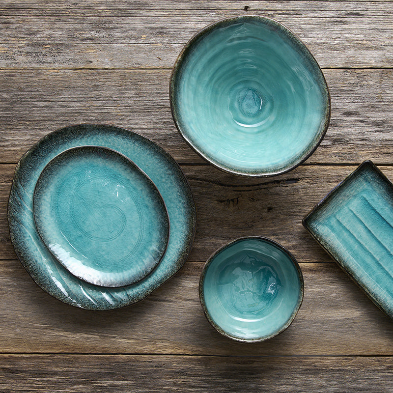 Open Shallow Bowl Leaf Shape 25.5 cm / Sky Blue Glaze