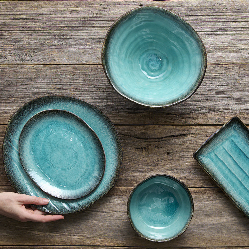 Bowl Leaf Shape 24 cm / Sky Blue Glaze