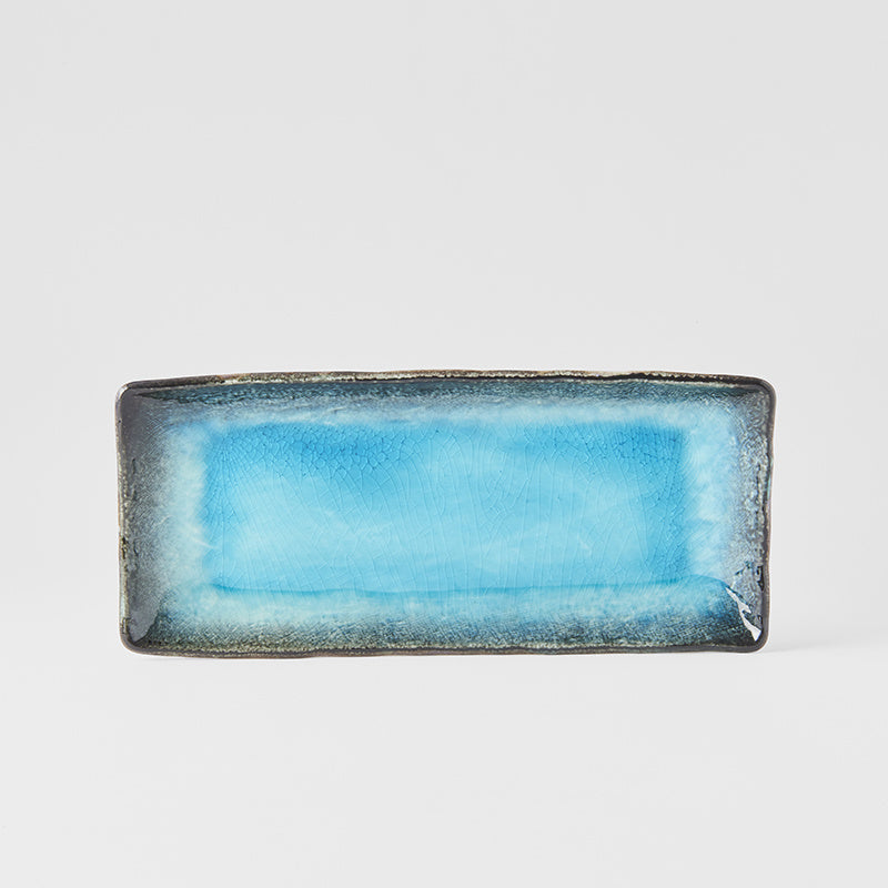 Rectangular Plate, 28.5 x 12 cm, Ceramic, Sky Blue Glaze, Irregular Rim