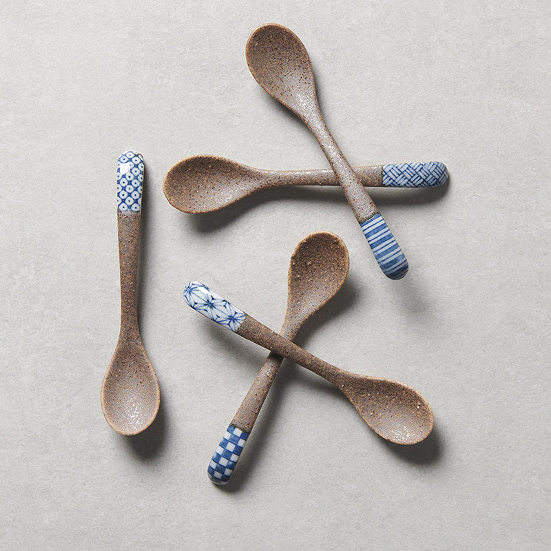 Small Bisque Spoon / Indigo Stripe Design