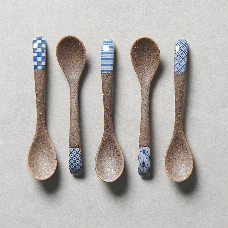 Small Bisque Spoon / Indigo Shibori Design