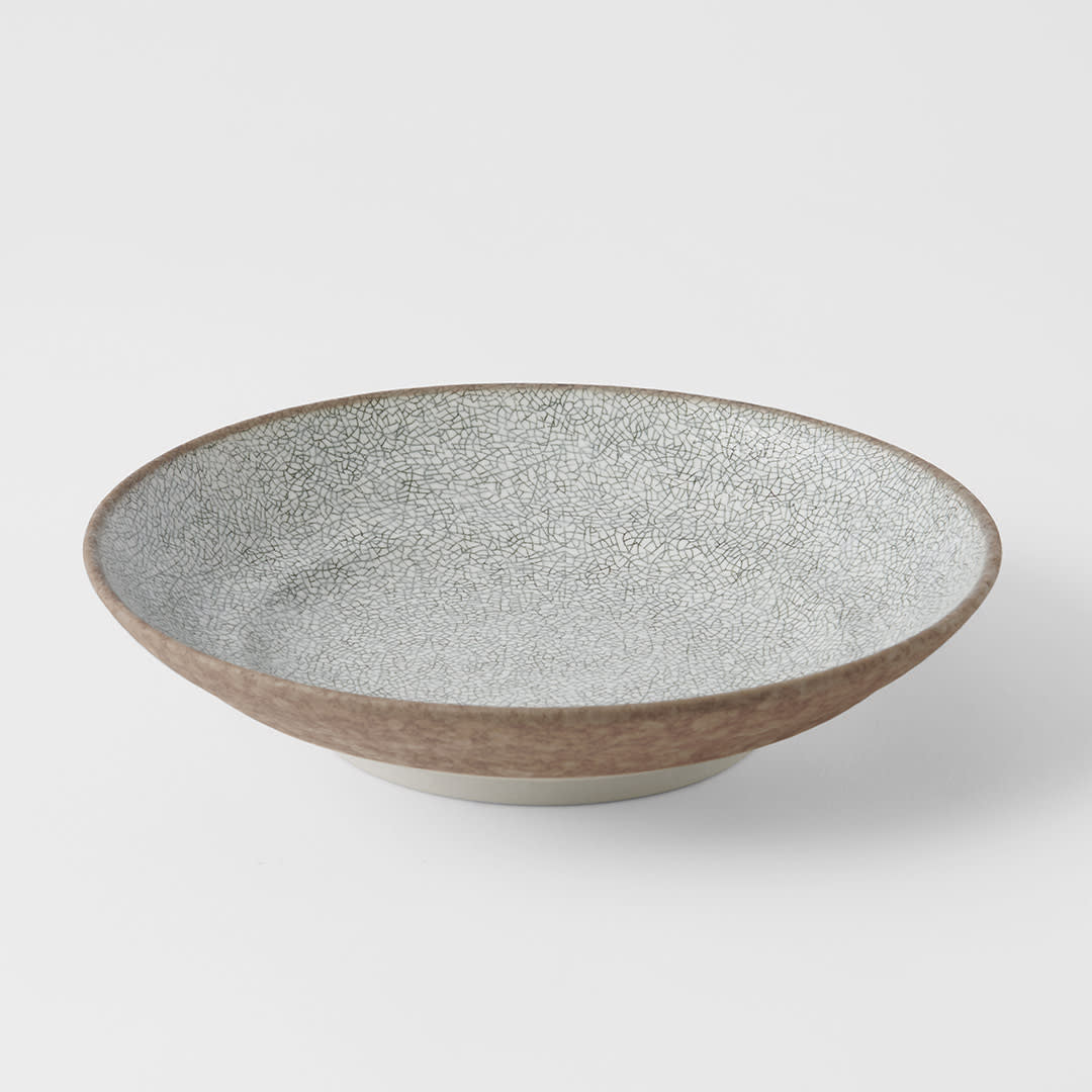 Flat Shallow bowl 500 ml/ Crazed Grey Glaze / 23 cm