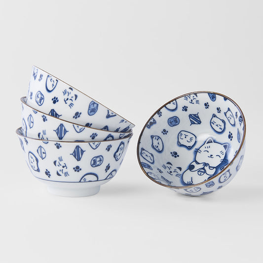 Bowl Set, Maneki Cat Blue, 4 x 350 ml