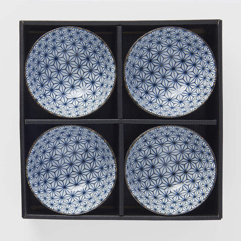 Bowl Set, 4pcs, 200 ml, Starburst Blue Design