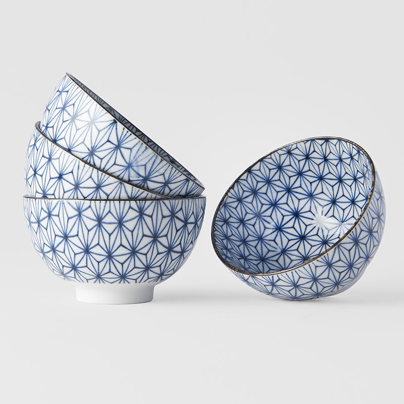 Bowl Set, 4pcs, 200 ml, Starburst Blue Design