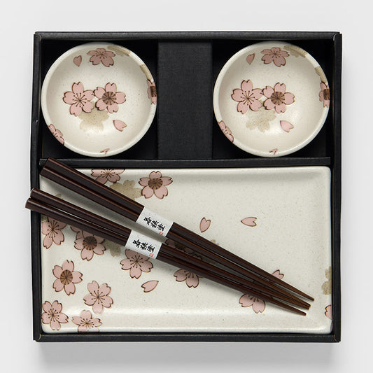 Sushi Gift Set For Two / White With Pink Sakura Design