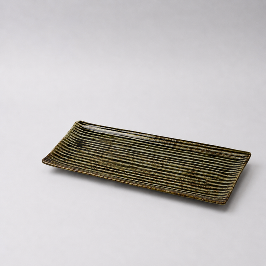 Sashimi Plate 33cm Line Design Green Glaze
