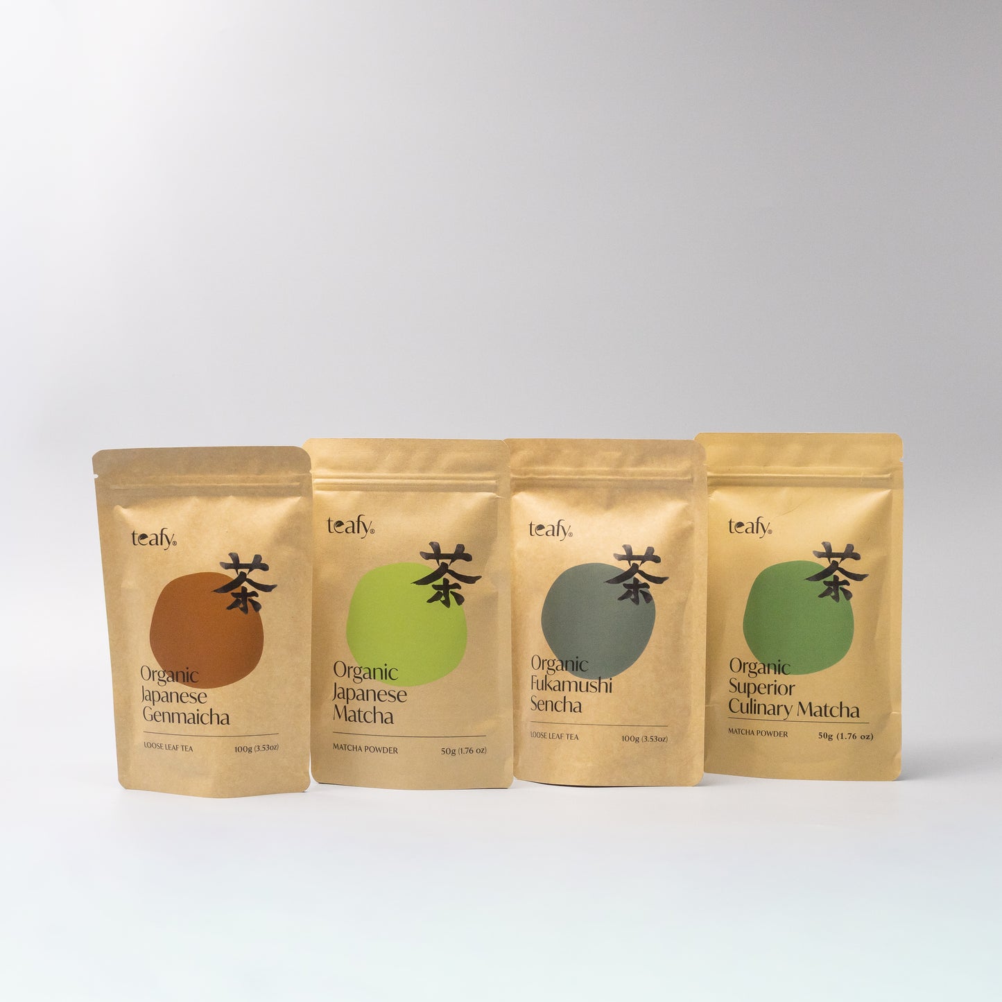 Teafy Organic Genmaicha Green Tea alongside other Japanese teas