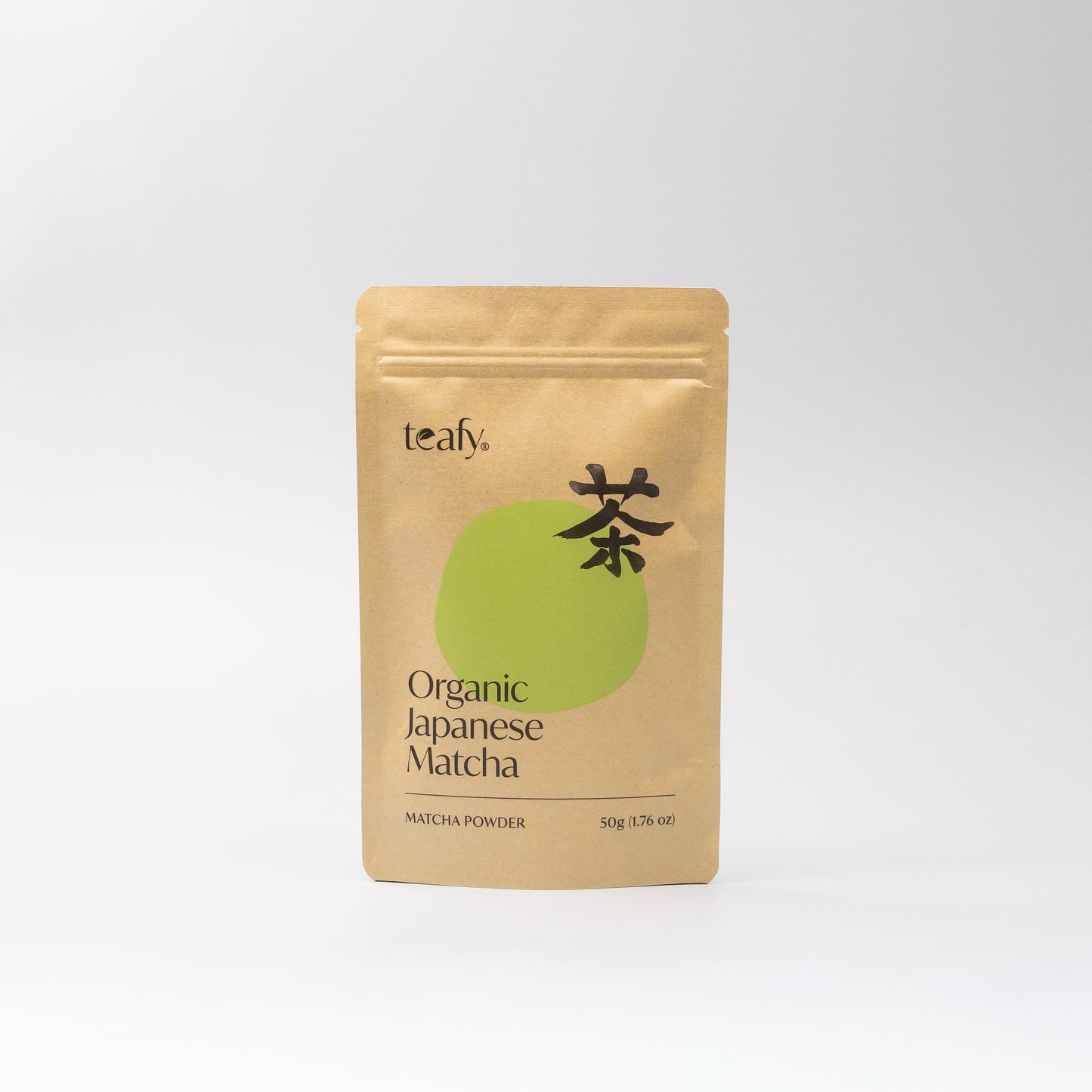 Front view of Teafy Organic Japanese Matcha Green Tea Powder 50g