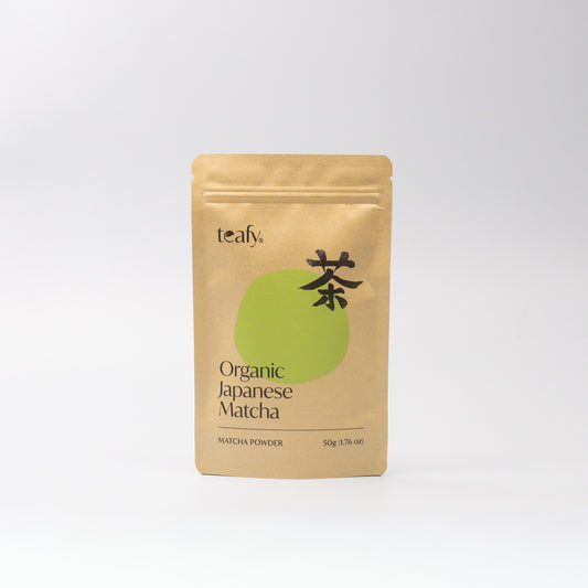 Front view of Teafy Organic Japanese Matcha Green Tea Powder 50g