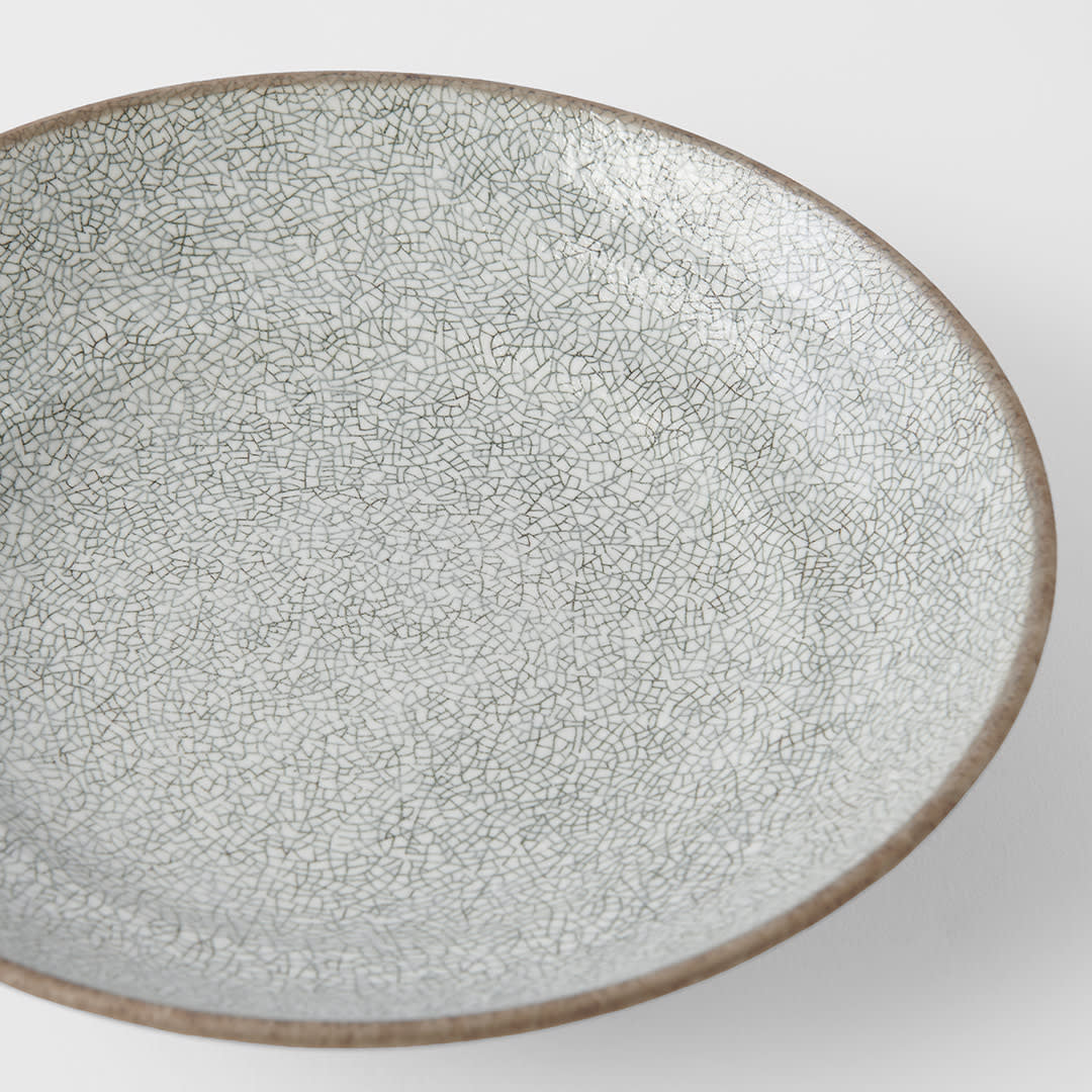 Flat Shallow bowl 500 ml/ Crazed Grey Glaze / 23 cm