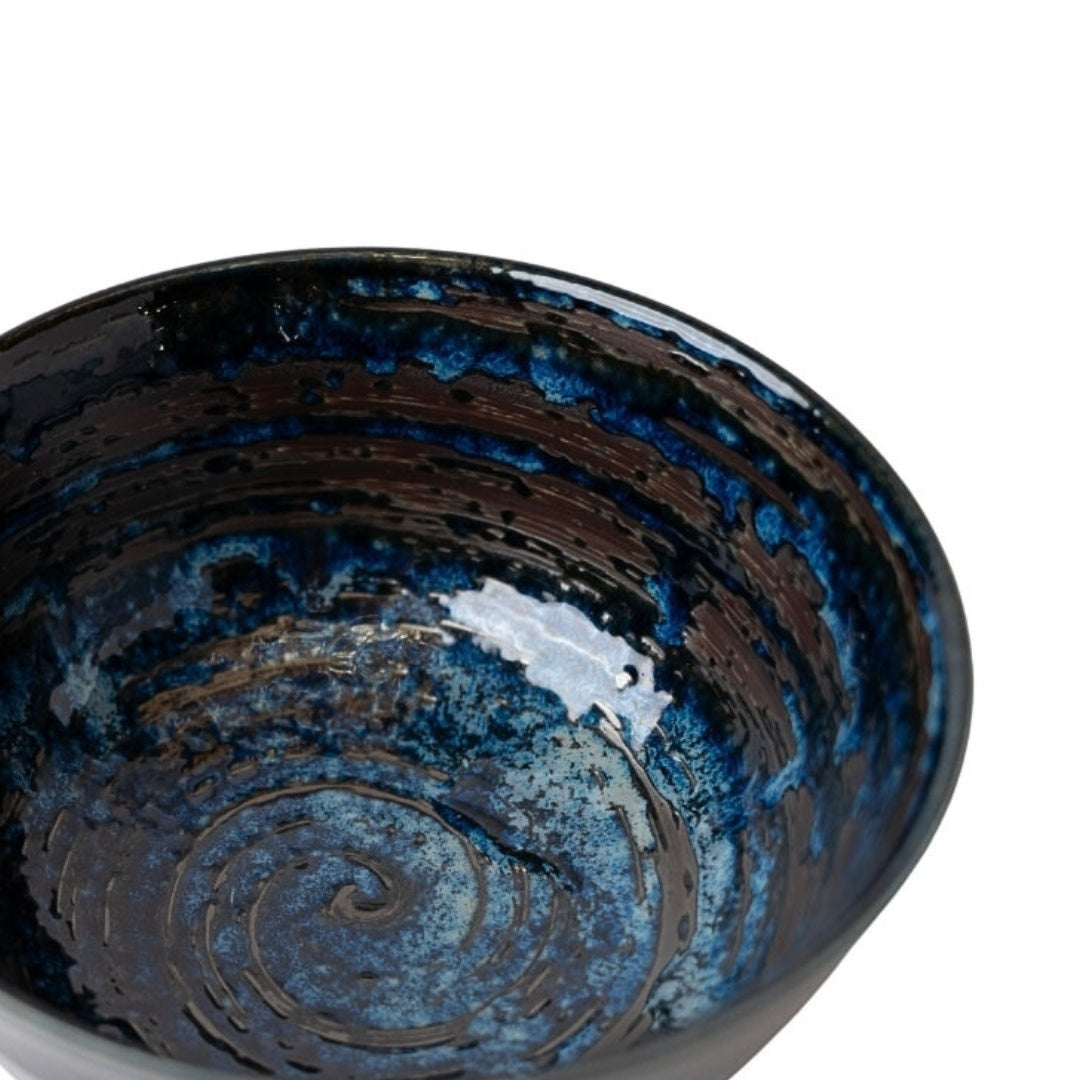 Fluted Udon Bowl 700 ml / Copper Swirl Glaze / 17 cm